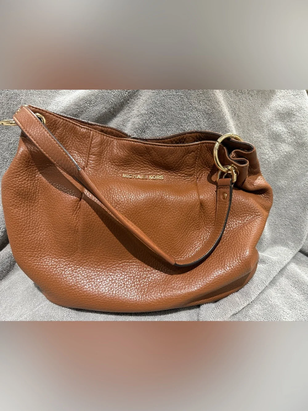 Michael Kors Cognac Pebbled Leather Hobo with Gold Hardware